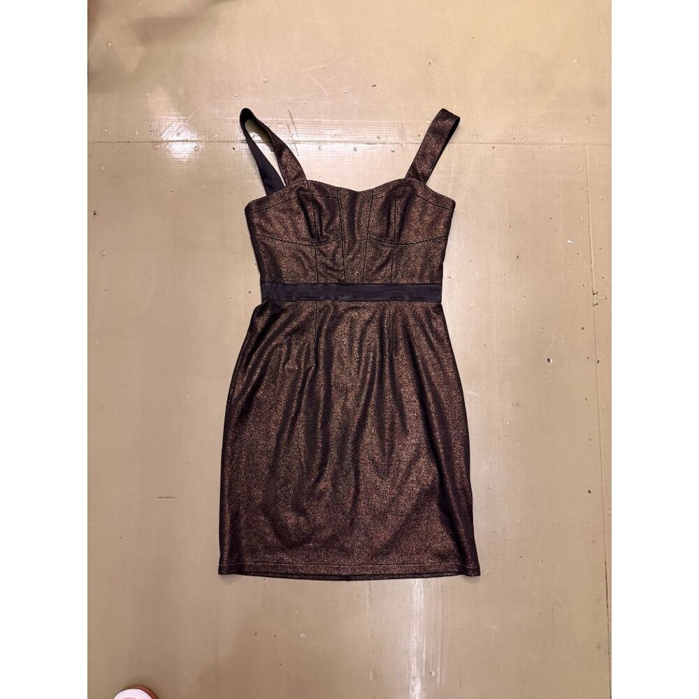 Black + Gold Shimmer Bandage Bodycon Strappy Mini Dress Betsey Johnson Sz 2